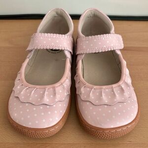 EUC Livie & Luca Ruche Pink Polka Dot Girls Shoes Size YOUTH 3 EU 34
